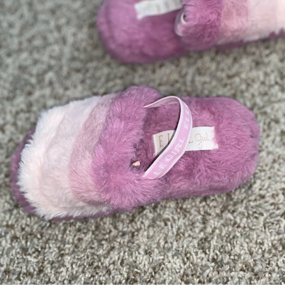 Elle Girl Fluffy Pink and Purple Slippers size M